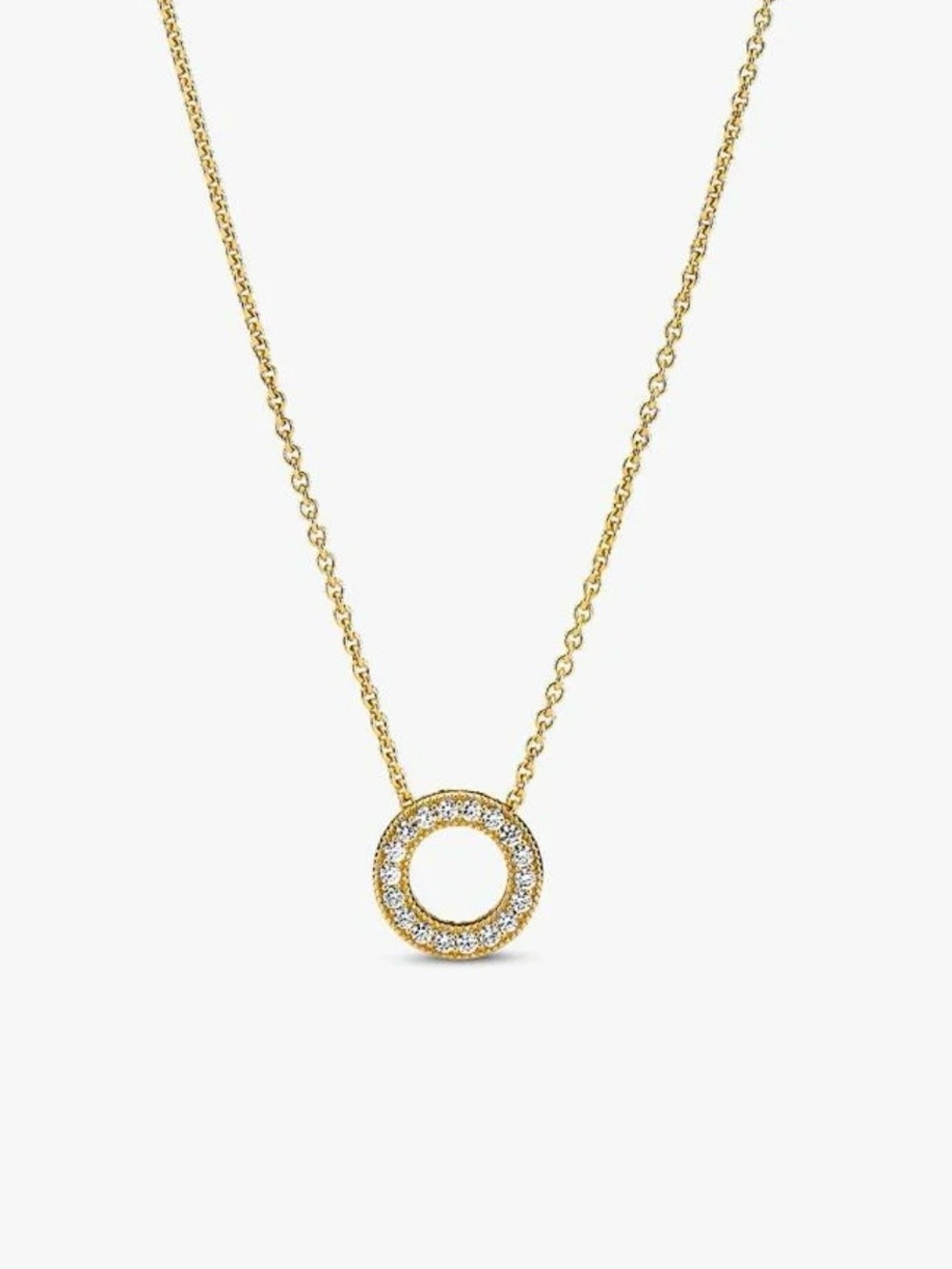 Pandora Gold Circle Pavé Necklace with Clear Stones